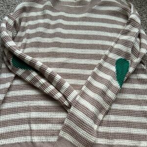 Striped Crewneck Sweater with Green Elbow Patches
